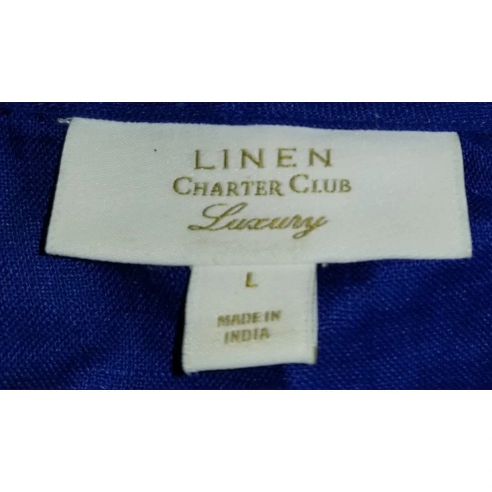 Womens Top-CHARTER CLUB-royal blue linen embroidered tunic Resort Country Club-L